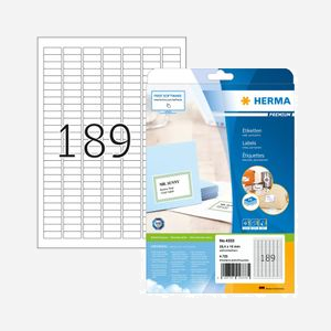 HERMA Étiquettes A4 25.4x10mm 4333 : Papier Mat Blanc, Adhésif Permanent, Laser/Jet d'Encre, 4725 étiquettes (25 feuilles), Certification PEFC - Miniature 1