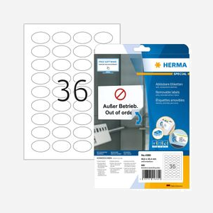 HERMA Étiquettes Amovibles A4 40.6x25.4mm Ellipse, Papier Mat, 900pcs (25 feuilles x 36), Adhésif Amovible Movables®, Impression Laser/Jet d'Encre, FSC Mix