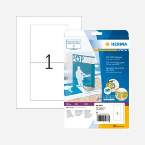 HERMA 5033 - Jaquettes CD/DVD A4 Blanc, Carton Couché, Impression Laser/Jet d'encre, 121x242mm, Microperforé, 25f FSC Mix, Fabriqué en Allemagne