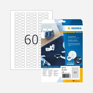 HERMA 5116 : Étiquettes Bijouterie A4, 49x10mm, Papier Blanc Mat Adhésif Permanent, 1500 étiquettes, Impression Laser/Jet d'encre, Certifié FSC