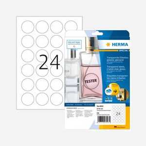 HERMA 8023 Étiquettes Laser Transparentes A4 40x40mm Gloss Adhésif Permanent - 600 Étiquettes (25 feuilles x 24) Résistantes Intempéries - Miniature 1