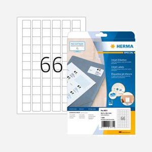 HERMA 8831 Étiquettes A4 Jet d'encre, Papier 90g/m², 2.54x2.54cm, Adhésif Permanent, Finition Mate, 66 Étiquettes/Feuille, 1650 Étiquettes - Miniature 1