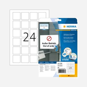 HERMA 10108 Étiquettes A4 Adhésives Amovibles 40x40mm, 600 Étiquettes (25 Feuilles), Papier Mat, Laser/Jet d'Encre, Certifié FSC® Mix, Allemagne