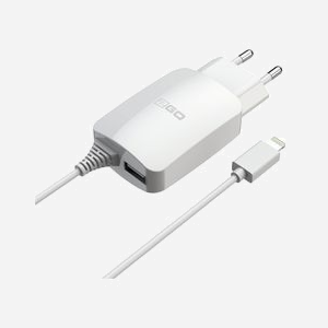 Chargeur Secteur Universel 2GO 797166 Blanc - 1 Port USB 2.0, 5V/2.1A, Câble 1.4m, Tension d'Entrée 100-240V, Connecteur Lightning