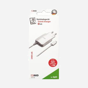 Chargeur Secteur Universel 2GO 797166 Blanc - 1 Port USB 2.0, 5V/2.1A, Câble 1.4m, Tension d'Entrée 100-240V, Connecteur Lightning - Miniature 2