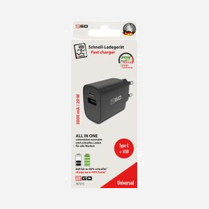 Chargeur Secteur Universel 2GO 797273 Noir, USB 2.0 + USB Type-C, Charge Rapide, 5-12V, 3A/2A/1.5A, USB Power Delivery (20W), 100-240V - Miniature 2