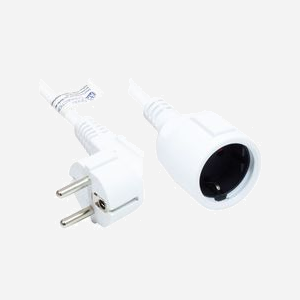 Alcasa P0102-W050 Câble d'Alimentation 5m Blanc, Prise Type E+F vers F, H05VV-F3G, 3x1.5mm², 250V 16A, Connecteur coudé 90°, Certifié VDE/KEMA/CE