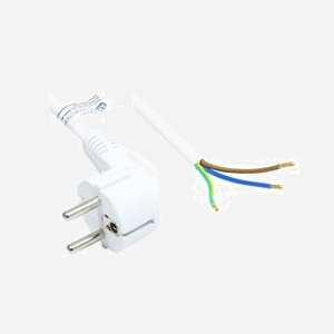 Alcasa Câble Secteur Blanc 5m Prise E+F CEE 7/7 Mâle 90° H05VV-F3G 3x1mm² 250V 10A Certifié VDE/KEMA/DEMKO/SEMKO/NEMKO/FIMKO/CEBEC/NF