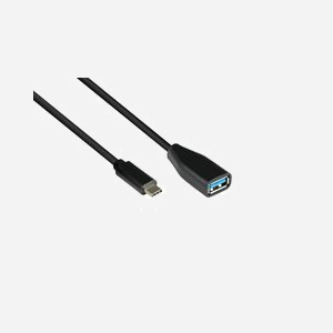 Alcasa 2811-OTG : Câble USB 3.2 Gen 1 (3.1 Gen 1) Type C vers USB A, 0.1m, contacts plaqués or, débit 5 Gbit/s, AWG 23/32, noir