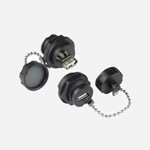 Alcasa IC04-U205 Connecteur USB A Femelle Noir Droit IP65/IP67 (PBT/PVC) -40-80°C Durée de Vie 500 Cycles
