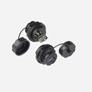 Alcasa IC04-U304 Connecteur USB A Femelle Noir IP65/IP67 Facteur de Forme Droit, Matériaux PBT/PVC, Durée de Vie 500 Cycles, -40°C à 80°C
