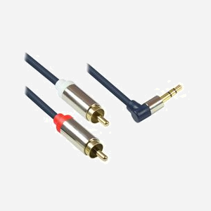 Alcasa GC-M0065 Câble Audio 2m : 3.5mm Mâle vers 2x RCA Mâle, Contacts Or, Cuivre, Bleu, PVC Diam. 3.8mm - Miniature 1