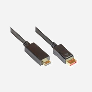 Alcasa Câble DisplayPort 1.4 vers HDMI 2.0, 3m, Contacts Or, 3840x2160 60Hz, Cuivre sans oxygène, AWG 28, Diamètre 7mm, Noir - Miniature 1
