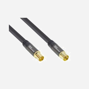 Alcasa GC-M2051 Câble Coaxial RG-6/U 1m IEC/Koax Noir, Connecteurs plaqués Or, 75 Ohm, Double Blindage (Aluminum mylar), Gaine PVC, 120 dB