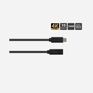 Alcasa 2831-CV010S : Câble USB-C Mâle / USB-C Femelle 1m, USB 3.2 Gen 2 (3.1 Gen 2) 10 Gbit/s, Contacts Or, Power Delivery 100W, Noir - Miniature 2