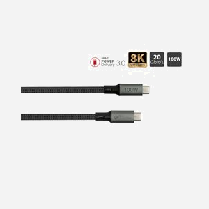 Alcasa Câble USB-C vers USB-C 0.5m USB4 Gen 2x2 20Gbps Graphite - Ref: 2402-T005A, Power Delivery 100W, Thunderbolt 4, DisplayPort 2.0 144Hz - Miniature 3