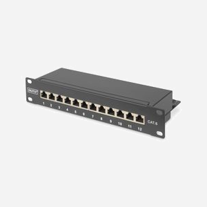 Digitus DN-91612S : Panneau de Brassage CAT 6 Classe E Blindé, 12 Ports RJ45, 1U 10", Montage Rack, Acier Galvanisé SECC, Noir