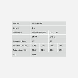 Digitus Câble Fibre Optique Monomode OS2 9/125 µm LC/ST Duplex 2m - Connecteurs Mâle/Mâle - Gaine I-VH - Diamètre câble 3mm - DK-2931-02 - Miniature 2