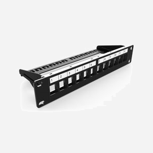 Digitus Panneau de Brassage 12 Ports 1U, Acier Robuste, Montage Rack 10", Compatible Modules Keystone Blindés/Non Blindés, Noir RAL 9005 (DN-91420)