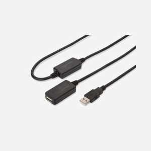 Digitus Câble Répéteur USB 2.0 DA-73102, Extension 20m, Connecteurs USB-A Mâle/Femelle, Débit 480 Mbit/s, PVC Noir