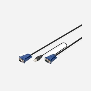 Câble KVM Digitus DS-19232 3m VGA, USB, PS/2 (Mâle/Mâle) pour consoles KVM et serveurs USB/VGA - Connecteurs nickelés, blindage magnétique. - Miniature 1