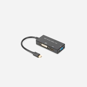 Digitus Adaptateur Mini DisplayPort vers HDMI/DVI-D/VGA, 4K/30Hz, DisplayPort 1.2, Longueur 0.2m, Cuivre, Connecteurs plaqués or, AWG 28/30