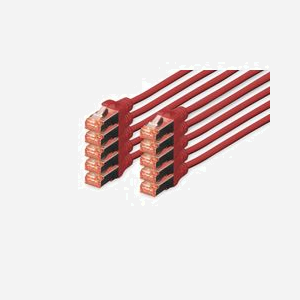 Digitus Câble CAT 6 S/FTP 3m Rouge - Conducteur Cuivre AWG 27/7 - Connecteurs RJ-45 Mâle - Gaine LSZH - Blindage S-STP - PoE+ - 250MHz - Lot de 10