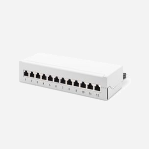 Digitus DN-91612SD-EA-G : Panneau de brassage desktop CAT 6A Classe EA blindé, 12 ports RJ45, acier, AWG 26/22, gris
