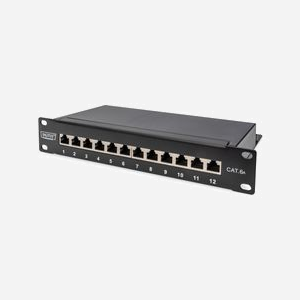 Digitus Panneau de Brassage Cat.6a 12 Ports 1U 10" Blindé RJ-45, Métal Noir, pour Câbles AWG 22/26, 10 Gigabit Ethernet, DN-91612S-EA