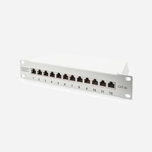 Digitus Panneau de Brassage Cat.6a 12 Ports 1U 10" Blindé RJ-45 Métal Gris - Compatible 10 Gigabit Ethernet - AWG 22/26 - DN-91612S-EA-G