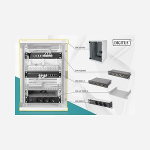 Digitus Kit Réseau 10" DN-10-SET-2 : Armoire Murale 9U, Switch Gigabit 8 ports, Patch Panel CAT 6 8 ports, Tablette 1U, Multiprise 3 Prises - Miniature 1