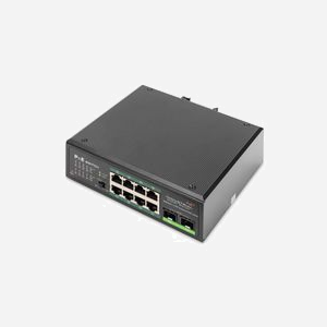 Digitus DN-651110 : Switch Industriel Gigabit PoE 8 ports RJ45, 2 ports SFP, non-géré, PoE 120W, -40°C à 75°C, Montage Rail DIN