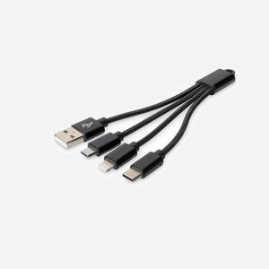 Digitus Câble de Charge 3-en-1 USB-A vers USB-C/Micro-USB/8-pin 0.15m AWG30 Nickel Noir DB-300160-002-S