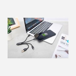 Digitus Câble de Charge 3-en-1 USB-A vers USB-C/Micro-USB/8-pin 0.15m AWG30 Nickel Noir DB-300160-002-S - Miniature 3