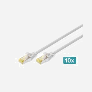 Digitus DK-1644-A-050-10 : Lot de 10 câbles de brassage CAT 6A S/FTP 5m, Cu, LSZH, 500MHz, RJ45 mâle/mâle, AWG 26/7, gris