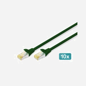 Digitus Lot de 10 câbles de brassage CAT 6A S/FTP 0.5m, Cuivre, LSZH, Vert, 500 MHz, RJ-45 mâle/mâle, AWG 26/7, PoE+, DK-1644-A-005-G-10