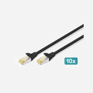 Digitus Lot de 10 câbles de brassage CAT 6A S/FTP 2m noir, Cuivre, LSZH, RJ45 mâle/mâle, 500 MHz, Classe Ea, AWG 26/7, PoE+ DK-1644-A-020-BL-10