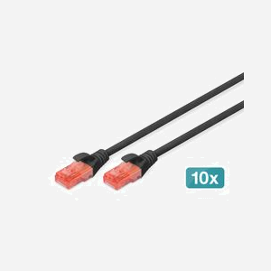 Digitus Pack 10 Câbles CAT6 U-UTP 0.5m Noir, Conducteur Cuivre, LSZH, 26/7 AWG, 250 MHz, RJ45 Mâle/Mâle, 10/100/1000Base-T(X)