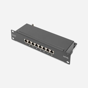 Digitus DN-91608S-EA : Panneau de brassage CAT 6A Classe E blindé, 8 ports RJ45 10GBase-T, 1U, pour rack 10", compatible PoE (IEEE 802.3af/at) - Miniature 1