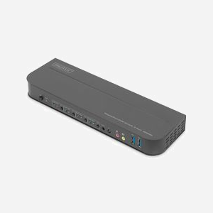 Digitus Commutateur KVM 4 Ports 4K 60Hz (4xDP in, 1xDP/HDMI out) USB 3.0 Hub, Audio 3.5mm, Télécommande, Support HDMI 2.0/DP 1.2/HDCP 2.2