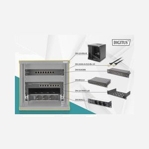 Digitus Pack Réseau 10" (254mm) DN-10-SET-1-B : Armoire 6U, Switch Gigabit 8 Ports, Panneau de Brassage CAT 6 8 Ports, Tablette 1U, Multiprise 3 Prises - Miniature 1