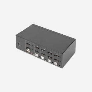 Digitus Commutateur KVM DS-12882 4 ports DisplayPort 4K UHD 60Hz, Double Affichage, USB 2.0, Audio 3.5mm, Boîtier Métal, Câbles KVM et DisplayPort inclus - Miniature 4