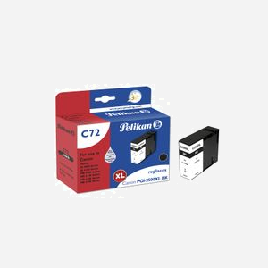 Cartouche d'encre noire Pelikan C72 Compatible XL (PGI-2500XL BK) – 1 pièce, rendement 2500 pages, pour imprimantes Canon, conditionnement boîte.