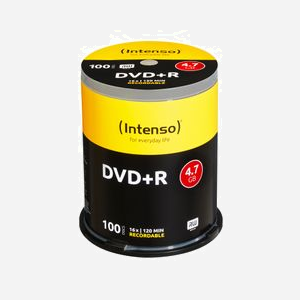 Intenso 4111156 : DVD+R 4.7 Go 16x - Pack de 100 pièces en boîte à gâteaux - Diamètre 120mm - Durée d'enregistrement 120 minutes