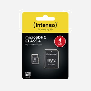 Intenso 3403450 Carte MicroSDHC 4 Go Classe 4 Lecture 20 Mo/s Écriture 5 Mo/s Résistante Chocs Température Rayons X avec Adaptateur SD - Miniature 4