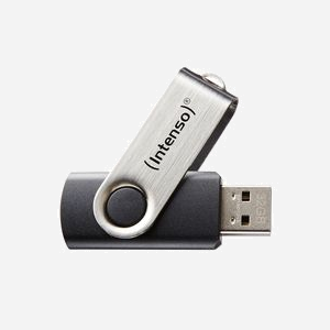 Intenso Basic Line 16Go USB 2.0 Type-A, Lecture 28Mo/s, Ecriture 6.5Mo/s, Pivotant, Noir/Argent, Compatible Windows/macOS/Linux