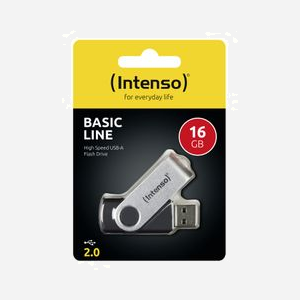 Intenso Basic Line 16Go USB 2.0 Type-A, Lecture 28Mo/s, Ecriture 6.5Mo/s, Pivotant, Noir/Argent, Compatible Windows/macOS/Linux - Miniature 3