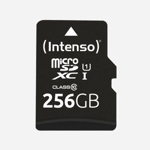 Intenso microSD 256GB UHS-I Classe 10 (U1) 90MB/s avec adaptateur SD, résistante chocs/température/eau/rayons X - Dimensions 15x11x1mm - Miniature 1