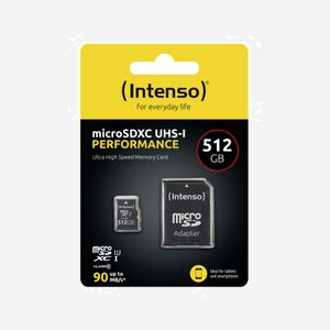Intenso MicroSD 512Go UHS-I Classe 10 U1 Noire, Résistante aux chocs/température/eau/rayons X avec adaptateur SD - Dimensions 15x11x1mm - Miniature 2