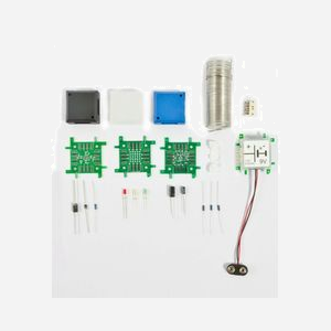 Kit de démarrage ALLNET 124343 Brick’R’knowledge : 25 PCBs, composants discrets (R, C, Transistors, Diodes, LEDs), fil à souder, gabarit. Multicolore, 735g.